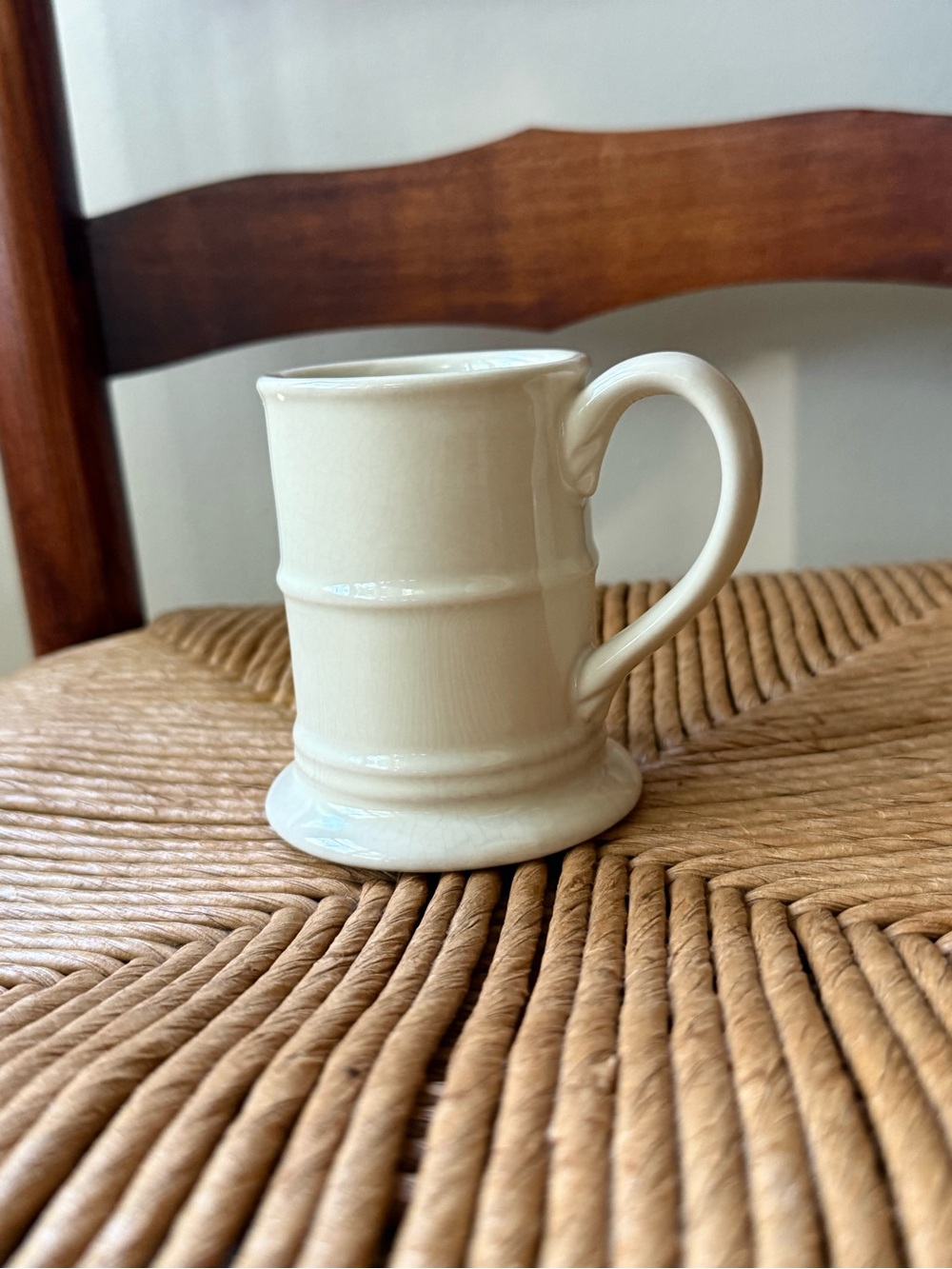 Vintage Ceramic Mug with Handle - Neutral Stone Finish - Cream